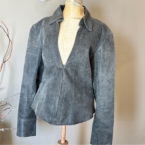 Elegant Women's Charcoal Leather Jacket